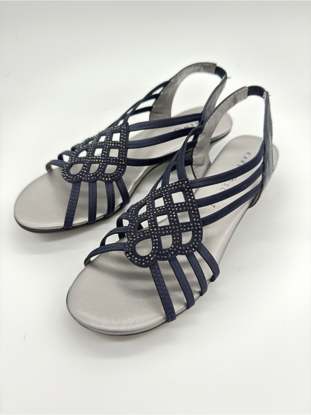 Karen Scott Navy Slingback Sandals with Silver Footbed Accents